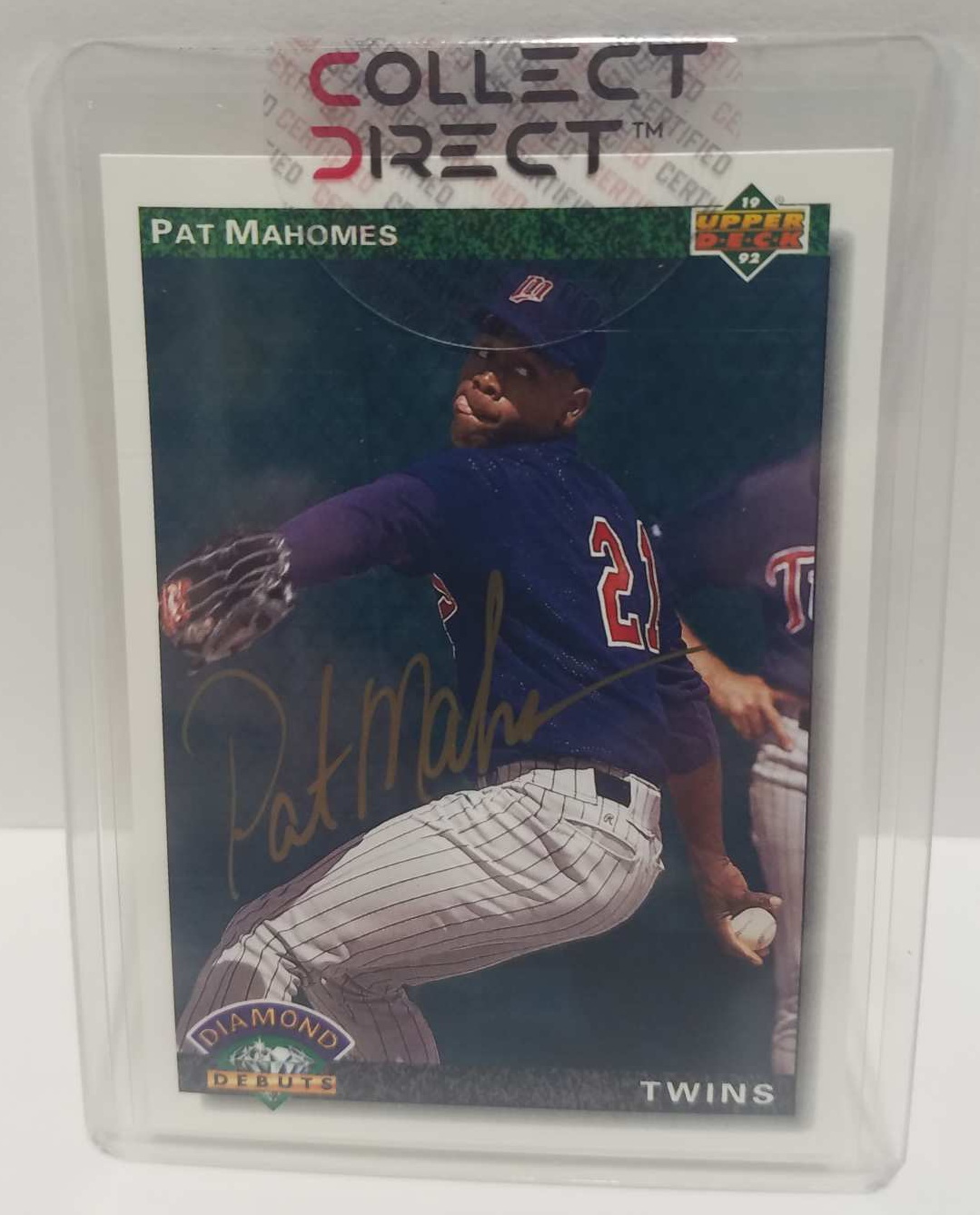 PAT Mahomes Autographed 1992 Upper Deck Diamond Debuts Rookie Card Signed Minnesota Twins Father of Patrick Mahomes Kansas City Chiefs
